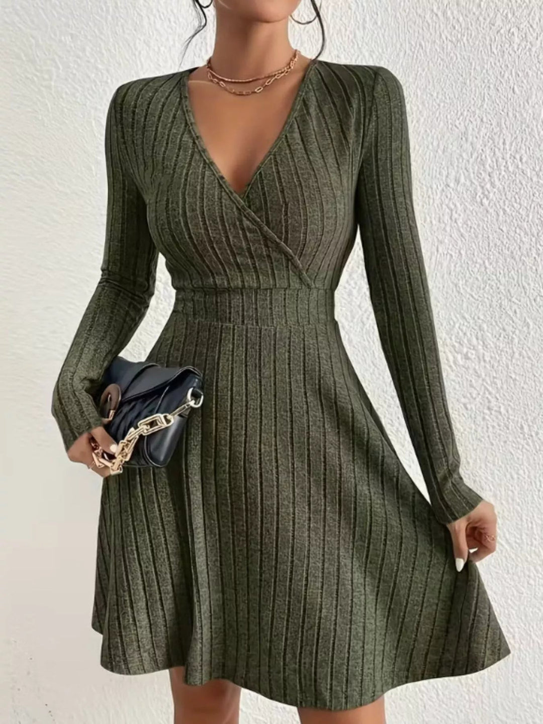 Robe pull cache-cœur côtelée femme