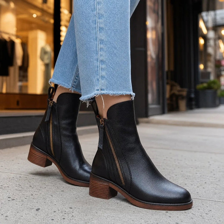 Bottines à zip apparent et talon bloc pour femme