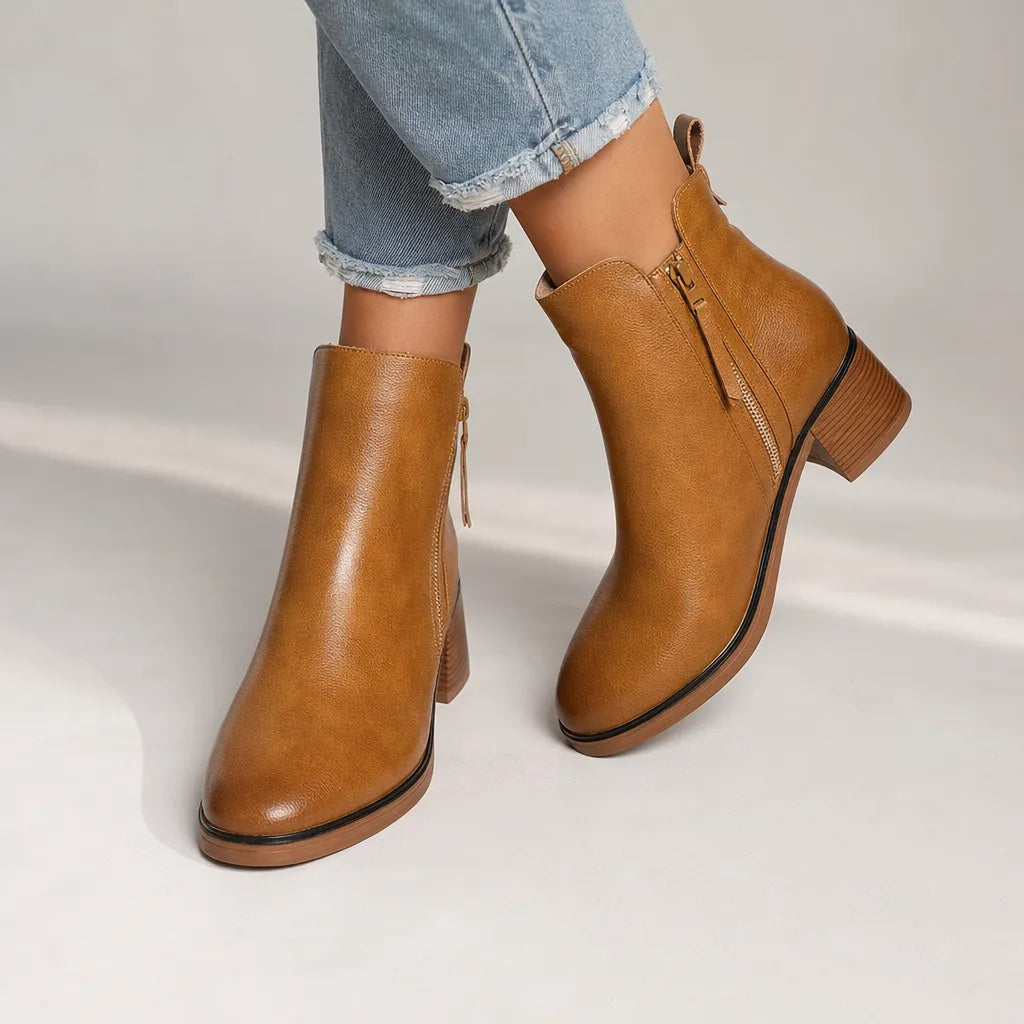 Bottines à zip apparent et talon bloc pour femme