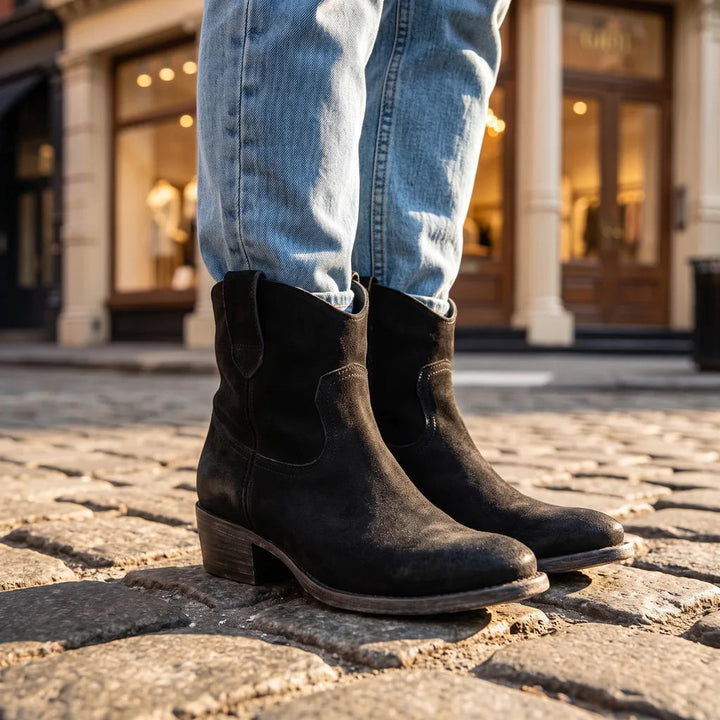 Bottes santiag à enfiler à finition patinée pour femme