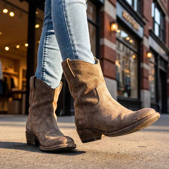 Bottes santiag à enfiler à finition patinée pour femme