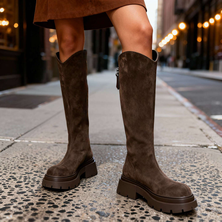 Bottes hautes effet daim femme