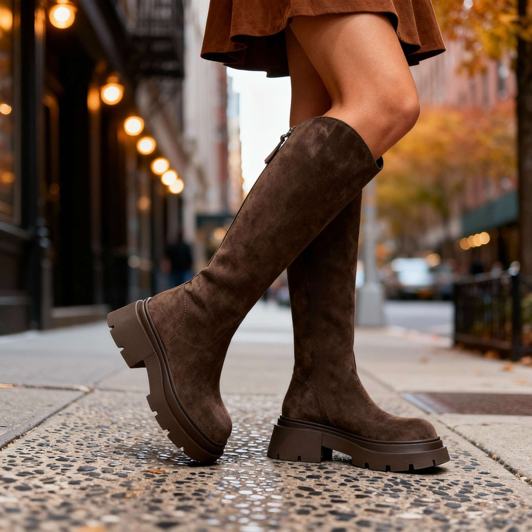Bottes hautes effet daim femme