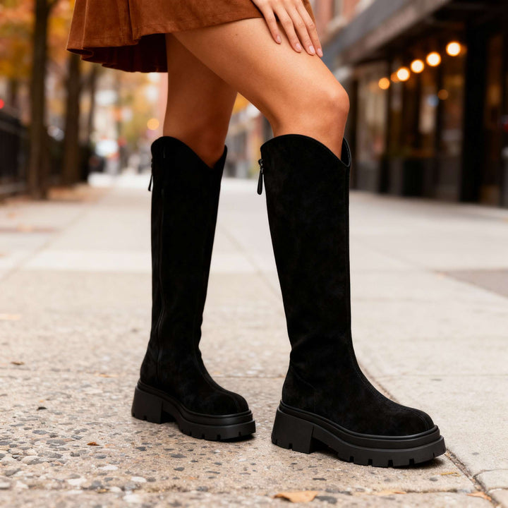 Bottes hautes effet daim femme