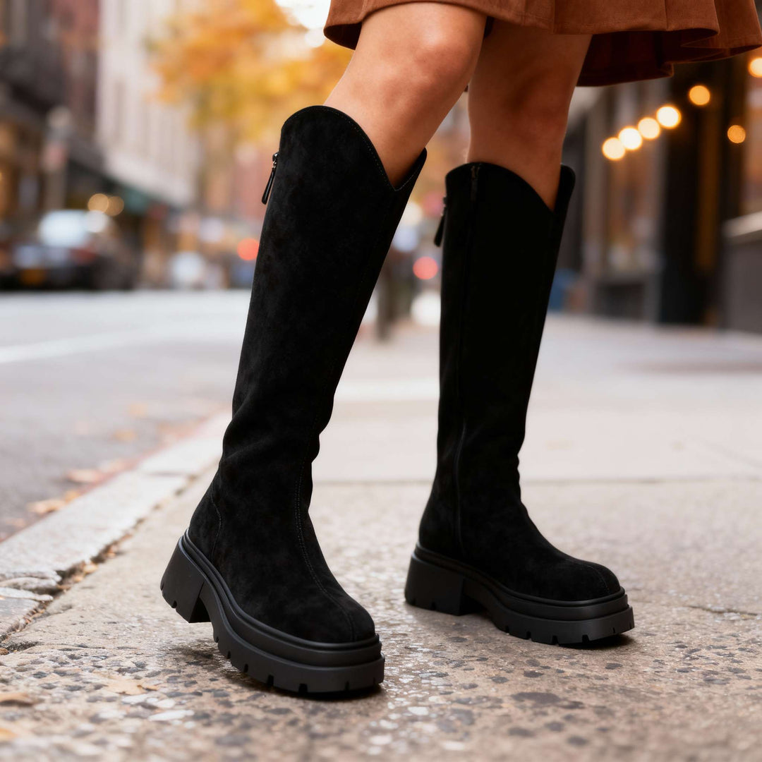 Bottes hautes effet daim femme