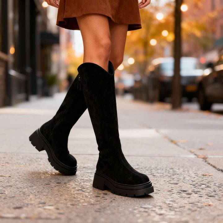 Bottes hautes effet daim femme
