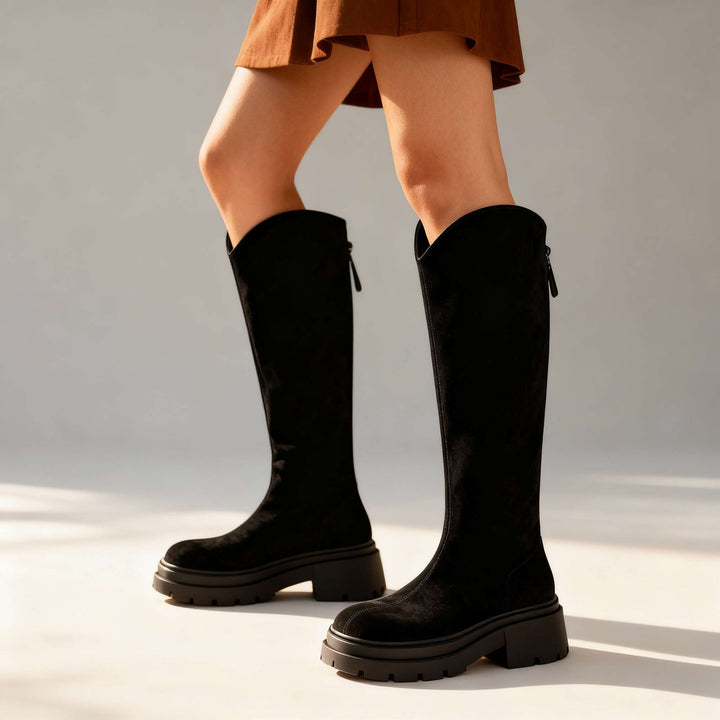 Bottes hautes effet daim femme