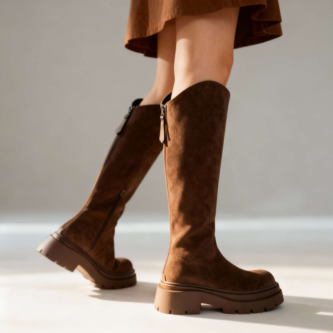 Bottes hautes effet daim femme