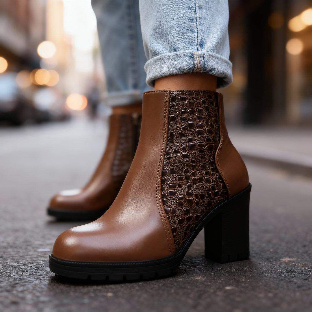 Bottines effet croco femme