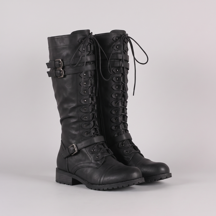 Bottes hautes à lacets et brides pour femme