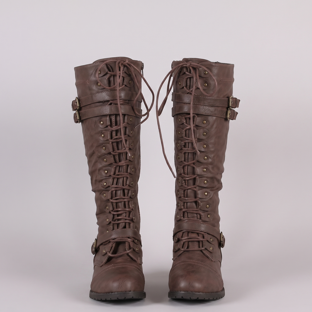 Bottes hautes à lacets et brides pour femme