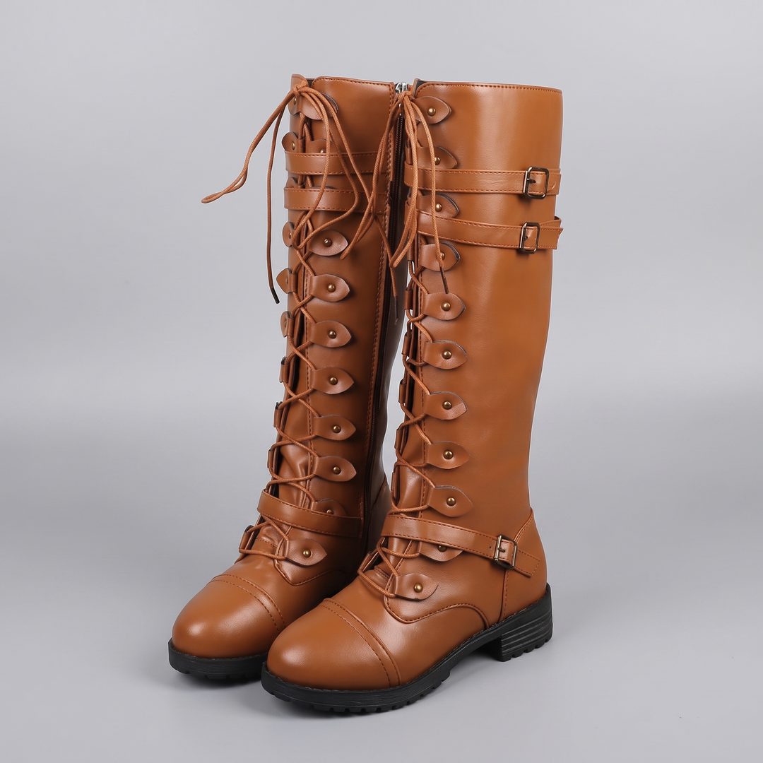 Bottes hautes à lacets et brides pour femme