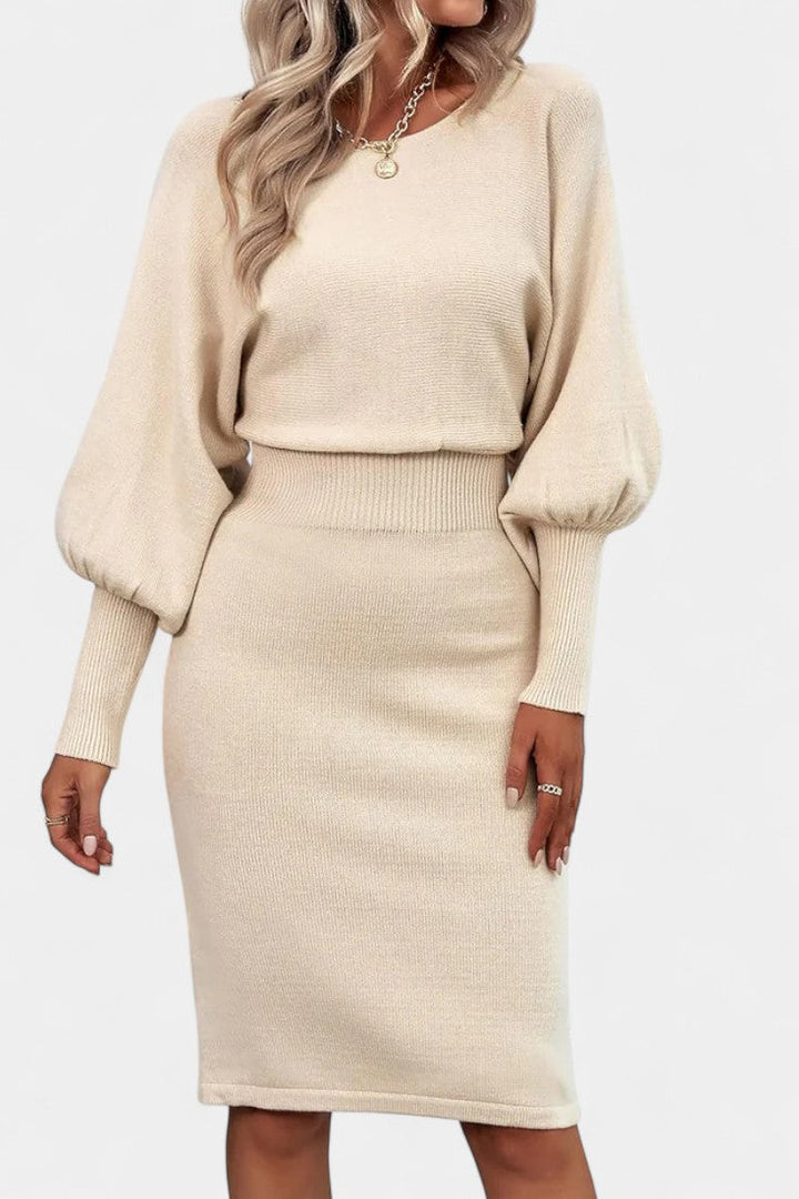Abélise Robe Pull Midi Ajustée à Manches Longues