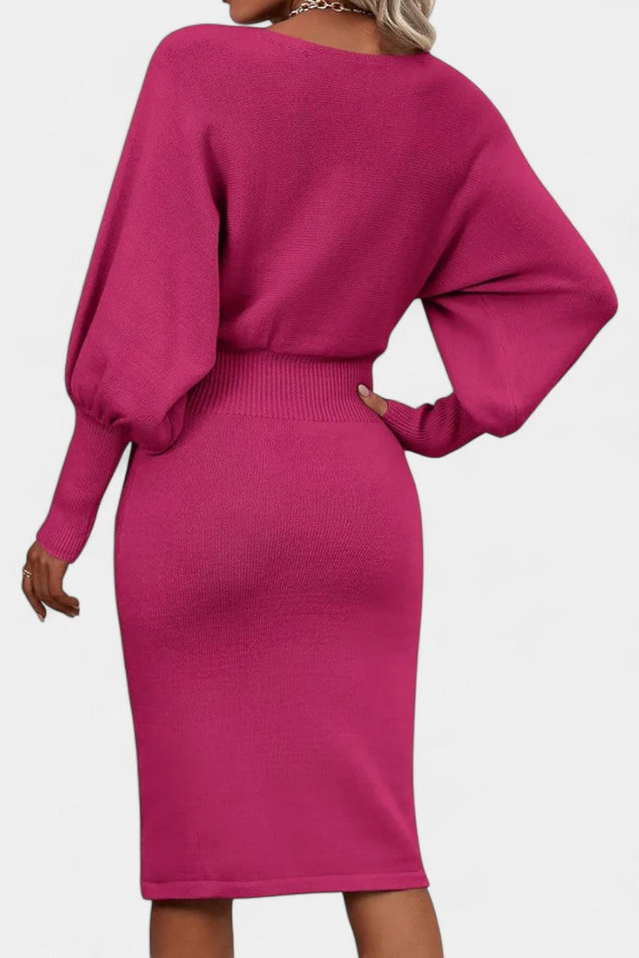 Abélise Robe Pull Midi Ajustée à Manches Longues