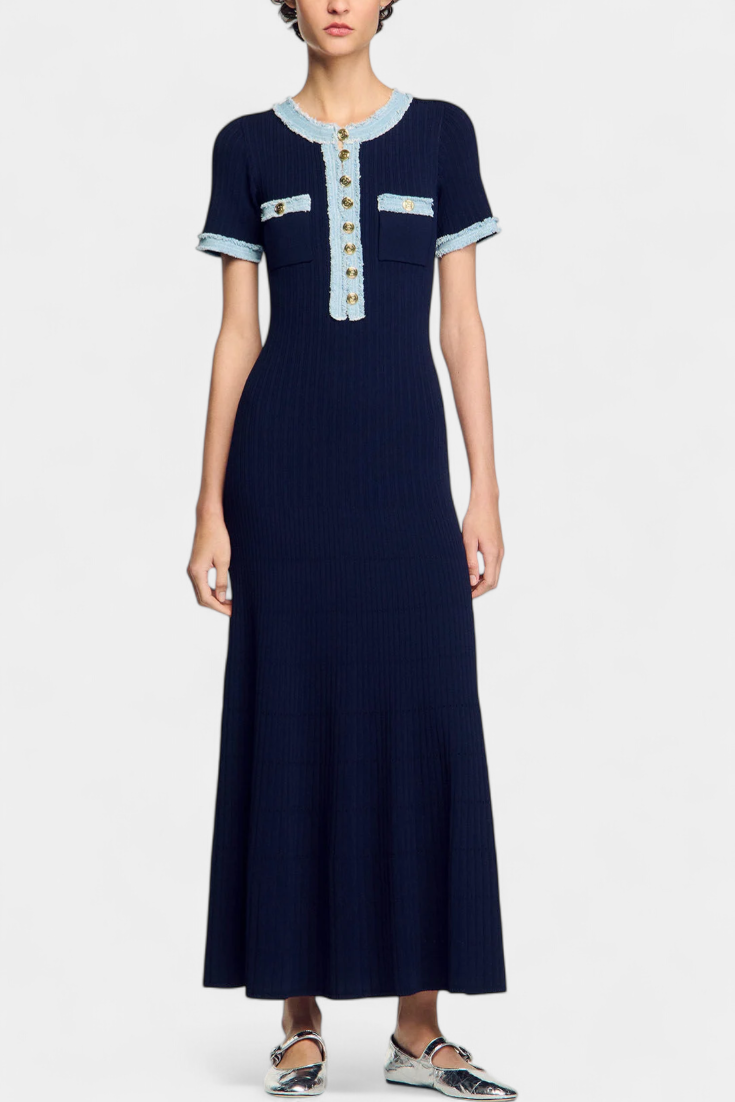 Alexia Robe Polo en Tricot à Col Ouvert et Détails Boutonnés