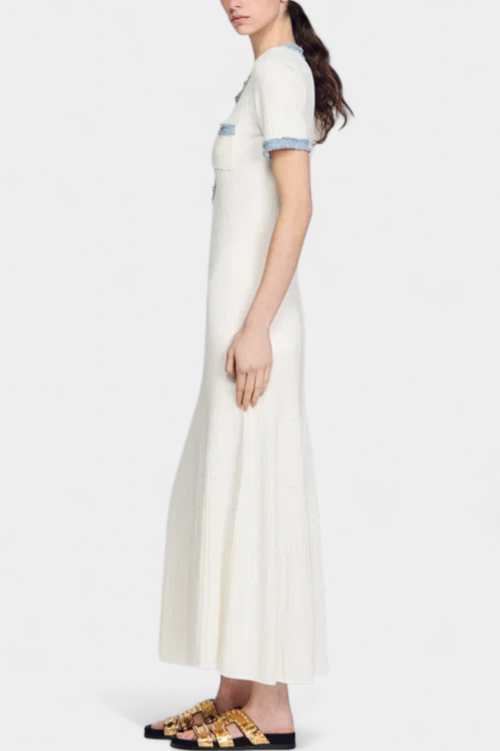 Alexia Robe Polo en Tricot à Col Ouvert et Détails Boutonnés