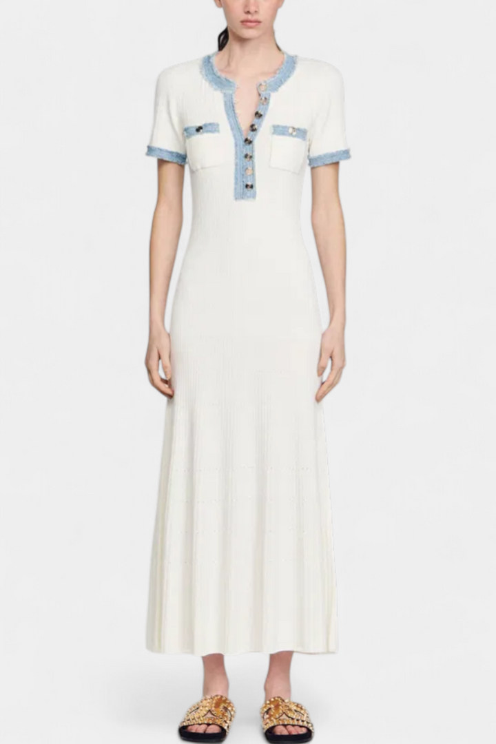 Alexia Robe Polo en Tricot à Col Ouvert et Détails Boutonnés