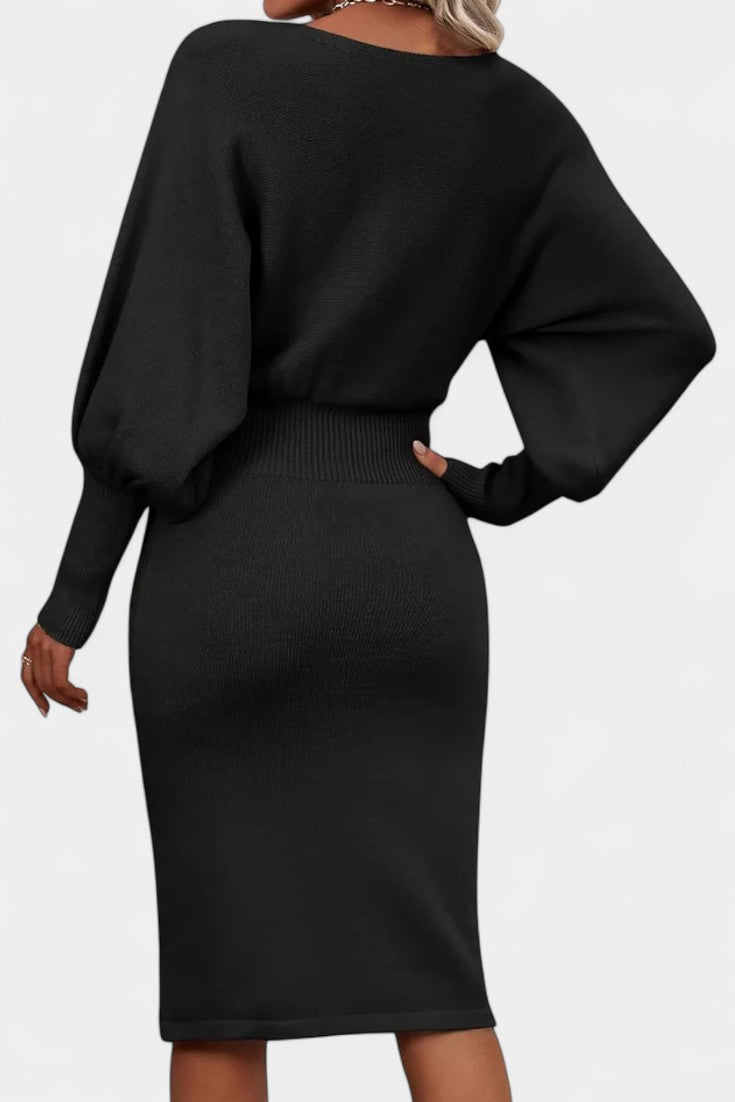 Abélise Robe Pull Midi Ajustée à Manches Longues