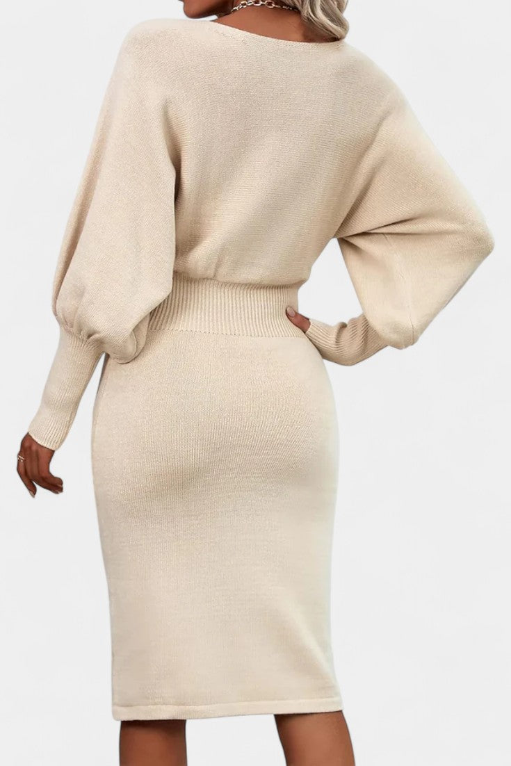 Abélise Robe Pull Midi Ajustée à Manches Longues