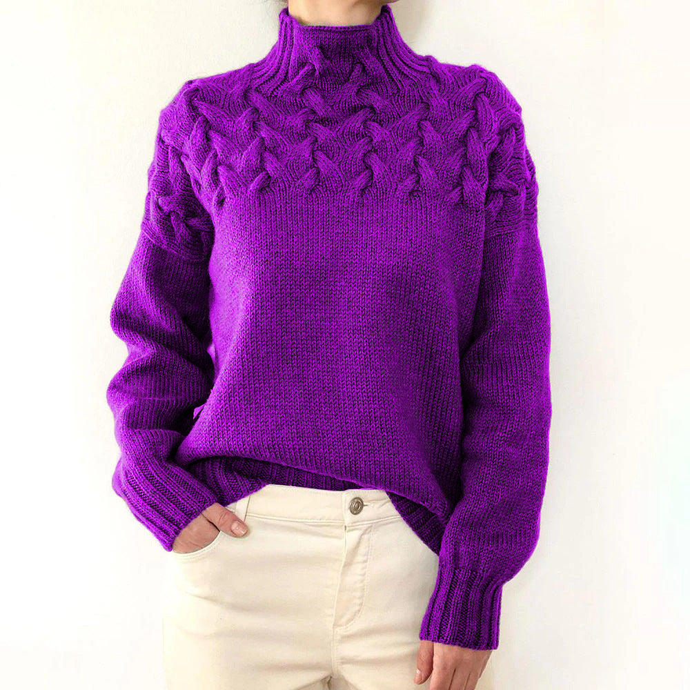 Pull Femme Col Roulé Manches Longues Coupe Décontractée