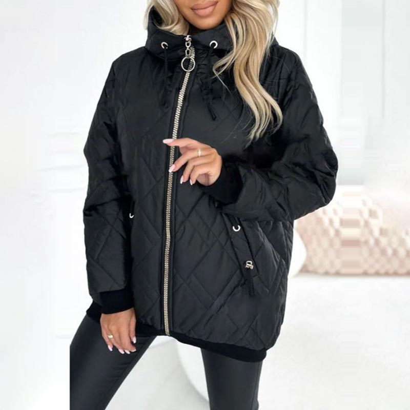 Veste Femme à Capuche Col Montant Doublée Cordons Ajustables
