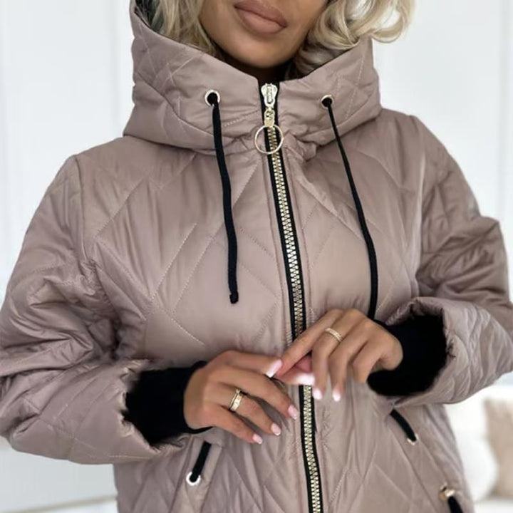 Veste Femme à Capuche Col Montant Doublée Cordons Ajustables