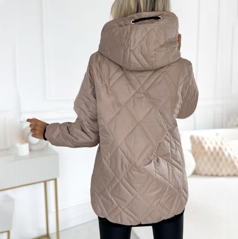 Veste Femme à Capuche Col Montant Doublée Cordons Ajustables