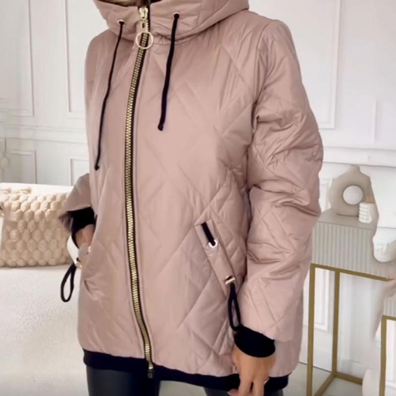Veste Femme à Capuche Col Montant Doublée Cordons Ajustables