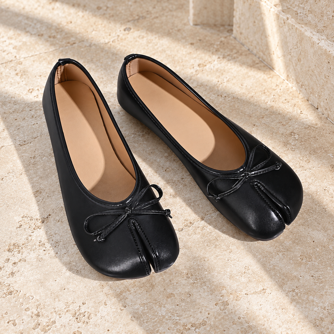 Ballerines Tabi noir uni à nœud, vue de dessus