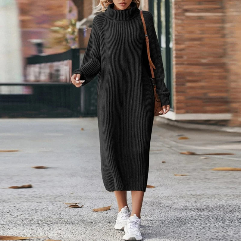 Robe pull côtelée col roulé femme