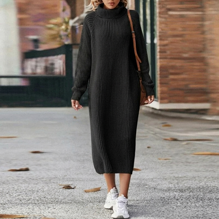 Robe pull côtelée col roulé femme