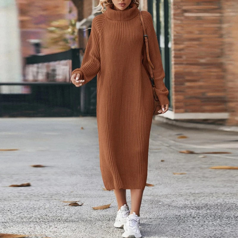Robe pull côtelée col roulé femme