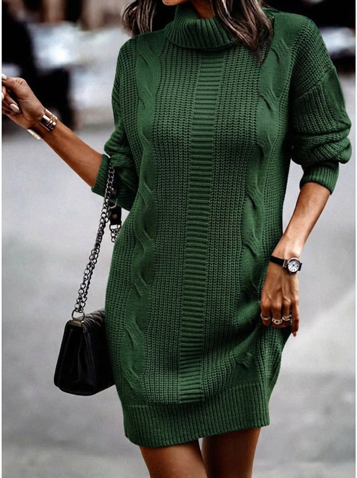 Robe pull maille torsadée col roulé femme