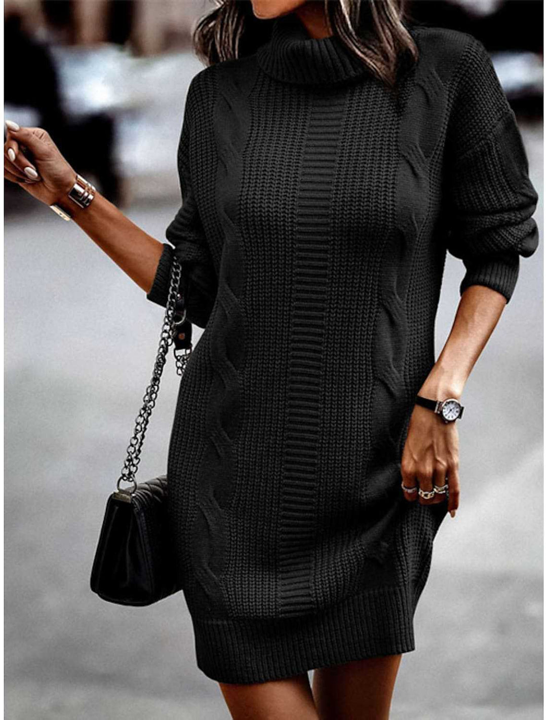 Robe pull maille torsadée col roulé femme
