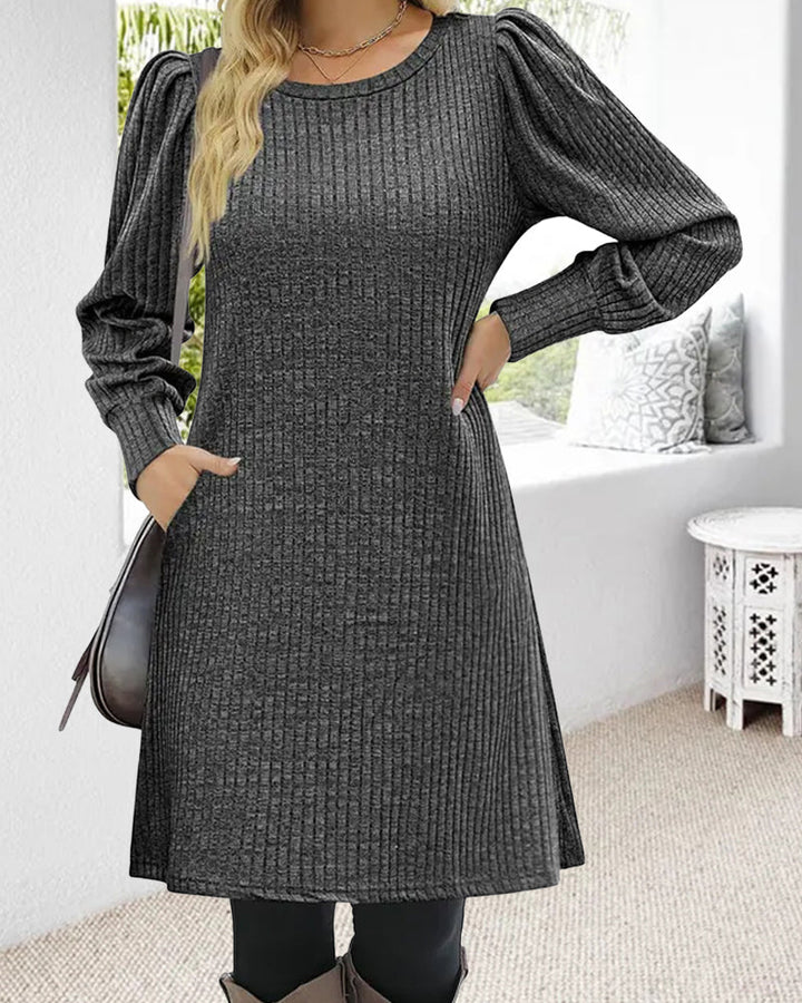 Robe pull côtelée manches bouffantes femme