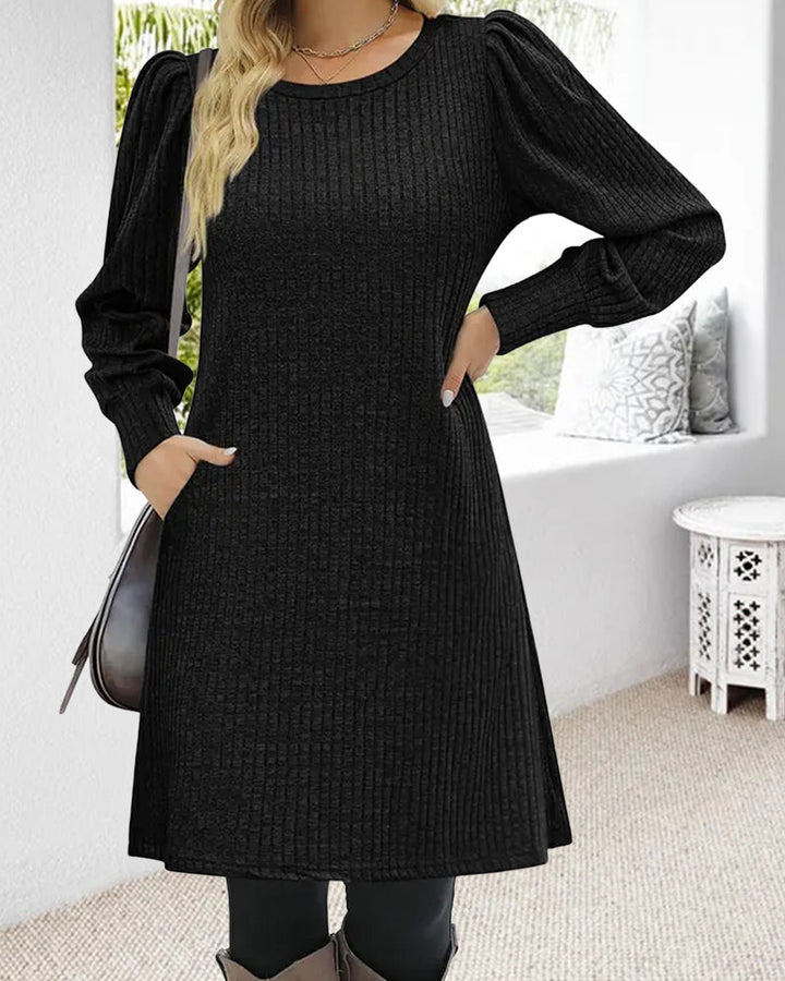 Robe pull côtelée manches bouffantes femme