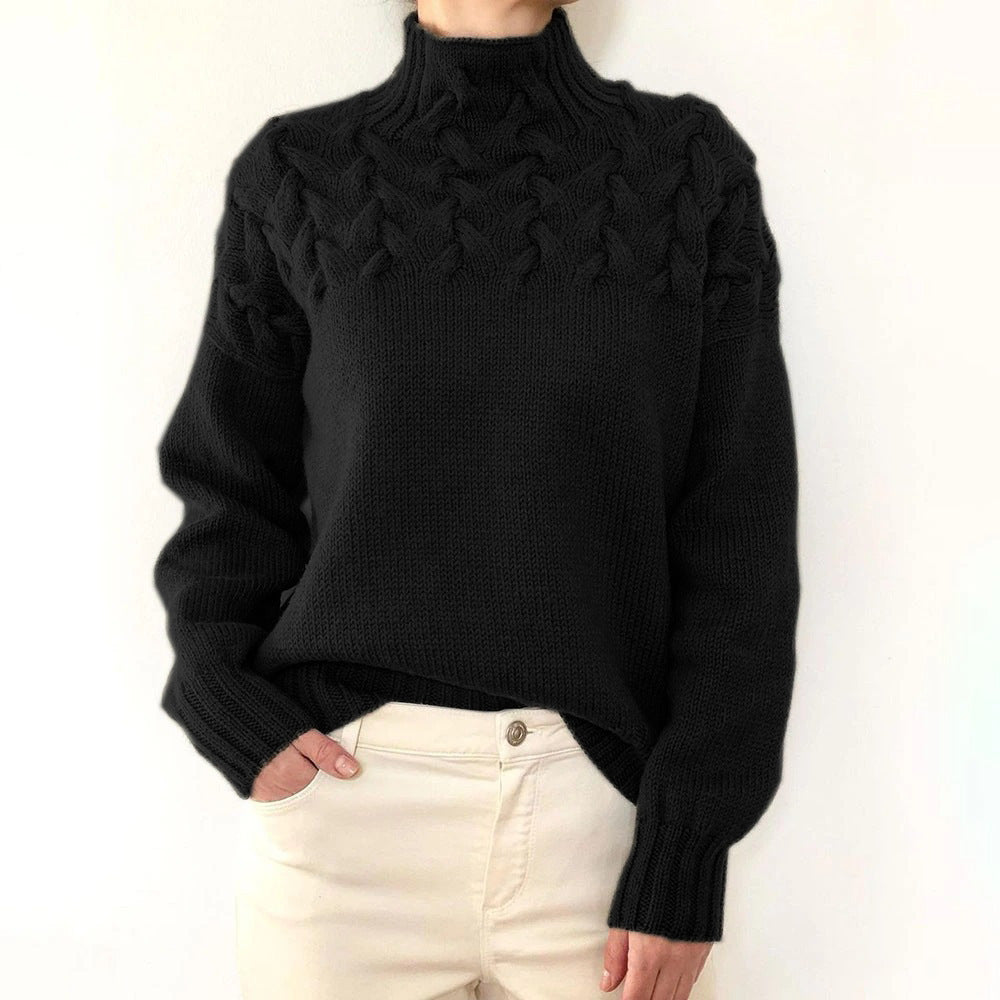 Pull Femme Col Roulé Manches Longues Coupe Décontractée